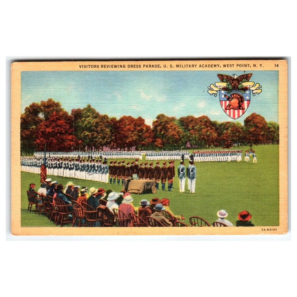 West Point NY US Military Academy Dress Parade Linen Postcard